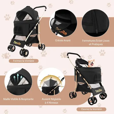 GIANTEX Poussette 3 en 1 pour Chien avec Siège de Voiture, Auvent Réglable