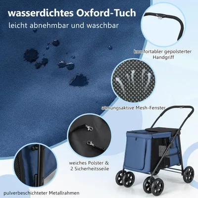 GIANTEX Zusammenklappbarer Hundekinderwagen Mit Reißverschlusstüren GIANTEX Zusammenklappbarer Hundekinderwagen Mit Reißverschlusstüren