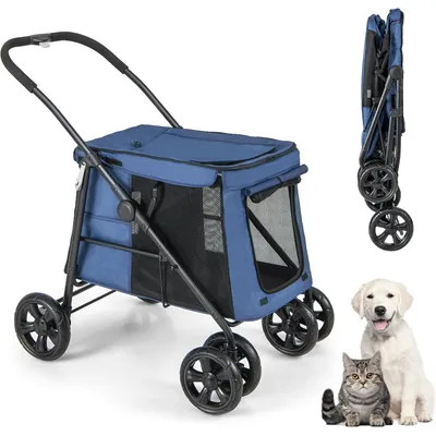 GIANTEX Poussette Pliable pour Chien avec Portes Zippées GIANTEX Poussette Pliable pour Chien avec Portes Zippées