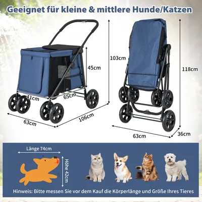 GIANTEX Zusammenklappbarer Hundekinderwagen Mit Reißverschlusstüren GIANTEX Zusammenklappbarer Hundekinderwagen Mit Reißverschlusstüren