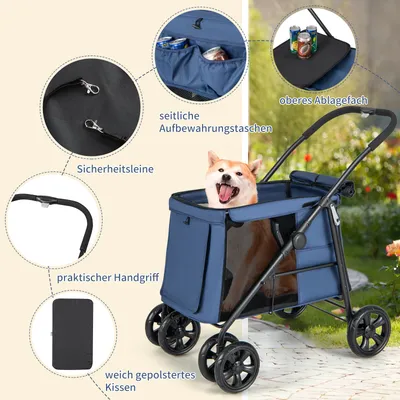 GIANTEX Zusammenklappbarer Hundekinderwagen Mit Reißverschlusstüren GIANTEX Zusammenklappbarer Hundekinderwagen Mit Reißverschlusstüren