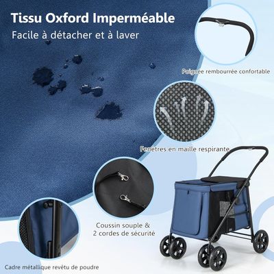 GIANTEX Poussette Pliable pour Chien avec Portes Zippées