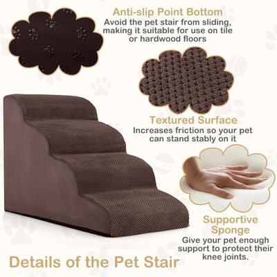 GIANTEX Escalier pour Animaux 4 Marches avec Brosse et Fond Antidérapant