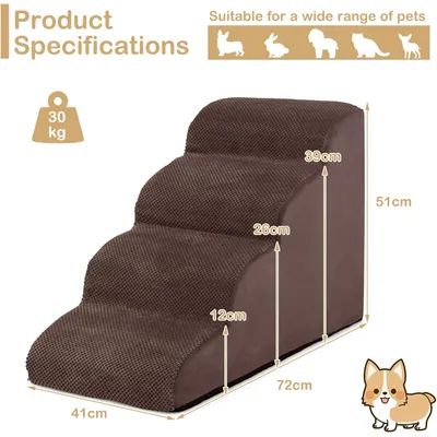 GIANTEX Escalier pour Animaux 4 Marches avec Brosse et Fond Antidérapant