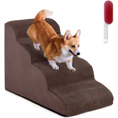 GIANTEX Escalier pour Animaux 4 Marches avec Brosse et Fond Antidérapant