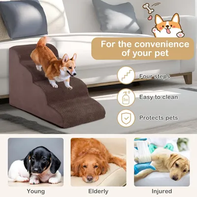 GIANTEX Escalier pour Animaux 4 Marches avec Brosse et Fond Antidérapant