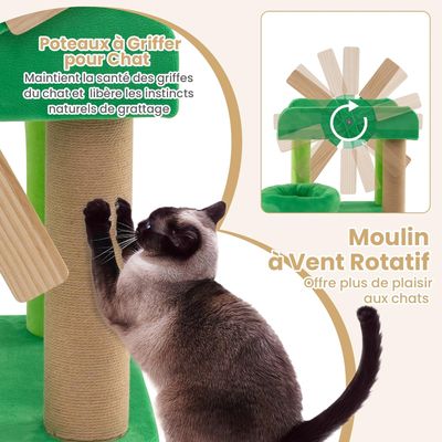 GIANTEX Arbre à Chat en Forme de Moulin à Vent avec Griffoirs, Plateforme