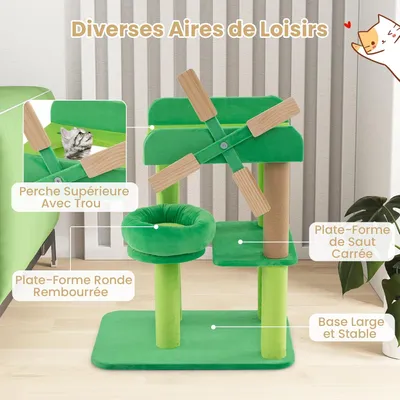 GIANTEX Arbre à Chat en Forme de Moulin à Vent avec Griffoirs, Plateforme