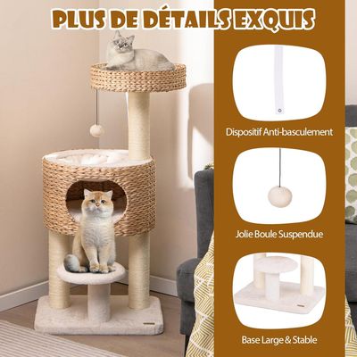 GIANTEX Arbre à Chat 104cm en Tige Massette avec Perchoir, Nid Confortable