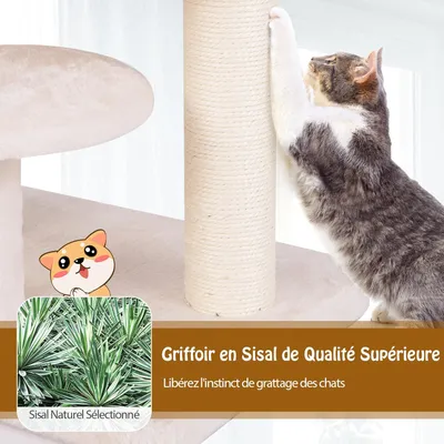 GIANTEX Arbre à Chat 104cm en Tige Massette avec Perchoir, Nid Confortable