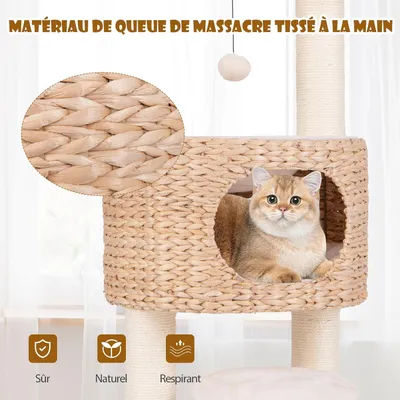 GIANTEX Arbre à Chat 104cm en Tige Massette avec Perchoir, Nid Confortable