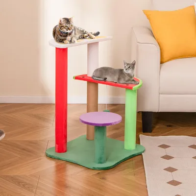 GIANTEX Kratzbaum „Wassermelone“ Mit Plattformen Und Hängendem Ball