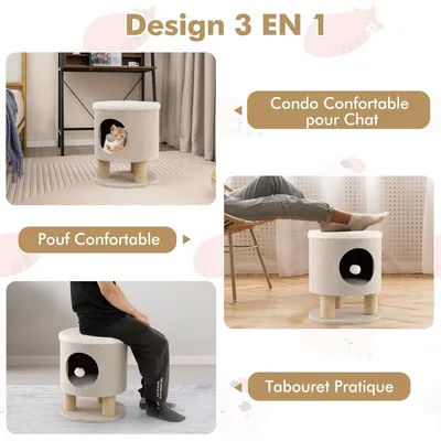 GIANTEX Maison de Chat avec Griffoirs, Balle en Peluche, Condo Confortable