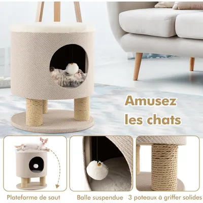 GIANTEX Maison de Chat avec Griffoirs, Balle en Peluche, Condo Confortable