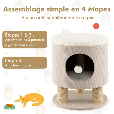 GIANTEX Maison de Chat avec Griffoirs, Balle en Peluche, Condo Confortable