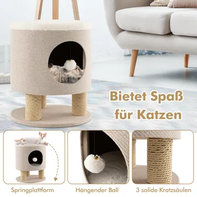 GIANTEX Katzenhaus Mit Kratzflächen, Plüschball, Gemütliches Katzenhaus GIANTEX Katzenhaus Mit Kratzflächen, Plüschball, Gemütliches Katzenhaus
