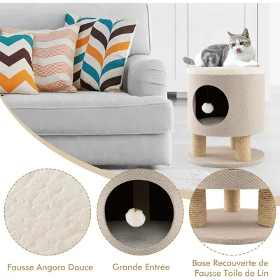 GIANTEX Maison de Chat avec Griffoirs, Balle en Peluche, Condo Confortable