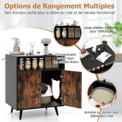 GIANTEX Meuble Litière pour Chat avec Compartiment Ouvert GIANTEX Meuble Litière pour Chat avec Compartiment Ouvert