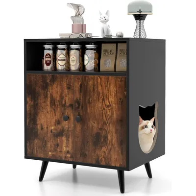 GIANTEX Meuble Litière pour Chat avec Compartiment Ouvert GIANTEX Meuble Litière pour Chat avec Compartiment Ouvert