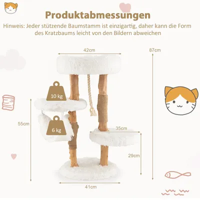 GIANTEX 4-Stöckiger Kratzbaum Aus Massivholz Mit Plattform Und Sitzstange
