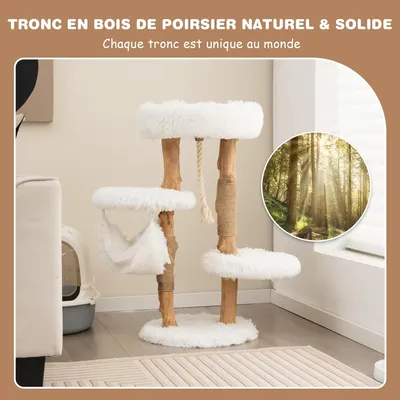 GIANTEX Arbre à Chat à 4 Niveaux en Bois Massif avec Plateforme, Perchoir
