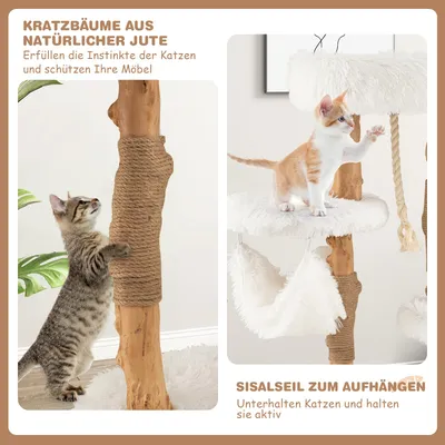 GIANTEX 4-Stöckiger Kratzbaum Aus Massivholz Mit Plattform Und Sitzstange