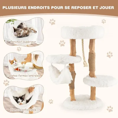 GIANTEX Arbre à Chat à 4 Niveaux en Bois Massif avec Plateforme, Perchoir