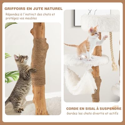 GIANTEX Arbre à Chat à 4 Niveaux en Bois Massif avec Plateforme, Perchoir