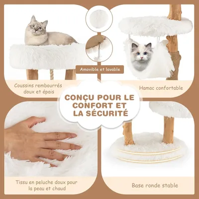 GIANTEX Arbre à Chat à 4 Niveaux en Bois Massif avec Plateforme, Perchoir