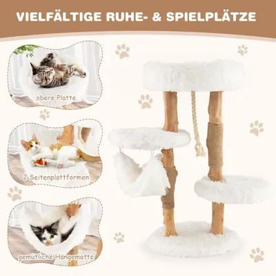 GIANTEX 4-Stöckiger Kratzbaum Aus Massivholz Mit Plattform Und Sitzstange