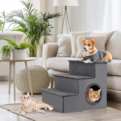 GIANTEX Escalier à 3 Marches pour Chien, Échelle en Tissu, Antidérapant