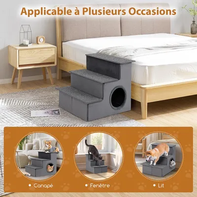 GIANTEX Escalier à 3 Marches pour Chien, Échelle en Tissu, Antidérapant