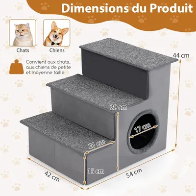 GIANTEX Escalier à 3 Marches pour Chien, Échelle en Tissu, Antidérapant
