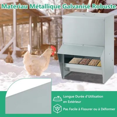 GIANTEX Mangeoire à Poulet Galvanisée 22Kg, Fixation Murale, Anti-Rats