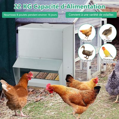 GIANTEX Mangeoire à Poulet Galvanisée 22Kg, Fixation Murale, Anti-Rats
