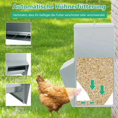 GIANTEX Verzinkter Hühnerfuttertrog 22 kg, Wandbefestigung, rattenfest