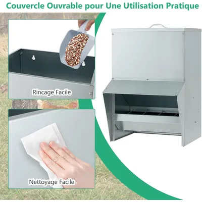 GIANTEX Mangeoire à Poulet Galvanisée 22Kg, Fixation Murale, Anti-Rats