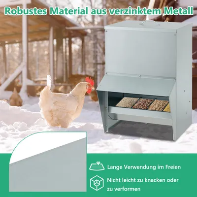 GIANTEX Verzinkter Hühnerfuttertrog 22 kg, Wandbefestigung, rattenfest