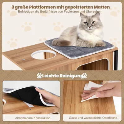 GIANTEX Kratzbaum Mit 3 Höhlen, Sisal-Kratzflächen Und Waschbaren Kissen GIANTEX Kratzbaum Mit 3 Höhlen, Sisal-Kratzflächen Und Waschbaren Kissen