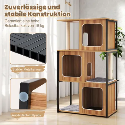 GIANTEX Kratzbaum Mit 3 Höhlen, Sisal-Kratzflächen Und Waschbaren Kissen GIANTEX Kratzbaum Mit 3 Höhlen, Sisal-Kratzflächen Und Waschbaren Kissen