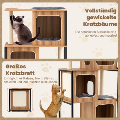 GIANTEX Kratzbaum Mit 3 Höhlen, Sisal-Kratzflächen Und Waschbaren Kissen GIANTEX Kratzbaum Mit 3 Höhlen, Sisal-Kratzflächen Und Waschbaren Kissen