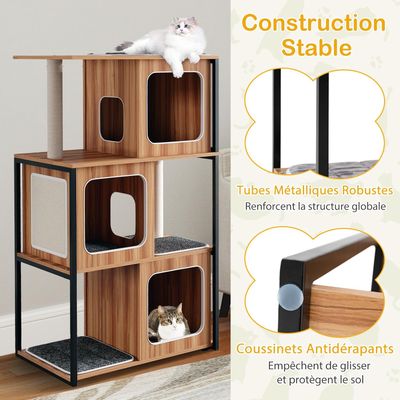 GIANTEX Arbre à Chat avec 3 Niches, Griffoirs en Sisal et Coussins Lavables