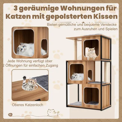 GIANTEX Kratzbaum Mit 3 Höhlen, Sisal-Kratzflächen Und Waschbaren Kissen GIANTEX Kratzbaum Mit 3 Höhlen, Sisal-Kratzflächen Und Waschbaren Kissen