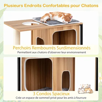 GIANTEX Arbre à Chat avec 3 Niches, Griffoirs en Sisal et Coussins Lavables