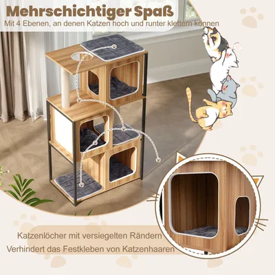 GIANTEX Kratzbaum Mit 3 Höhlen, Sisal-Kratzflächen Und Waschbaren Kissen GIANTEX Kratzbaum Mit 3 Höhlen, Sisal-Kratzflächen Und Waschbaren Kissen