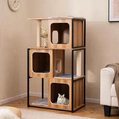 GIANTEX Arbre à Chat avec 3 Niches, Griffoirs en Sisal et Coussins Lavables