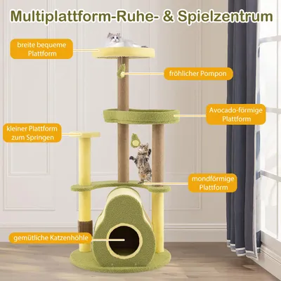 GIANTEX Kratzbaum 125 cm In Avocado-Form, Maine Coon Mit Schlafplatz GIANTEX Kratzbaum 125 cm In Avocado-Form, Maine Coon Mit Schlafplatz