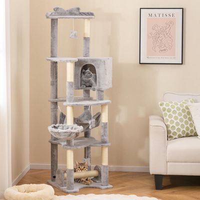 GIANTEX Arbre à Chat 176cm Multi-Niveaux, Poteaux à Griffer en Sisal