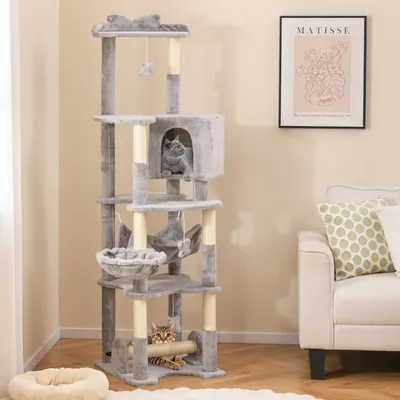 GIANTEX Arbre à Chat 176cm Multi-Niveaux, Poteaux à Griffer en Sisal