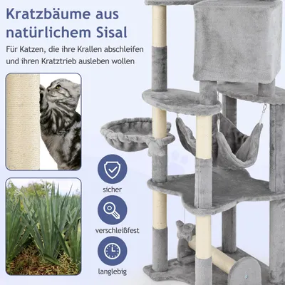 GIANTEX Kratzbaum 176 cm, Mehrstufig, Kratzstangen Aus Sisal GIANTEX Kratzbaum 176 cm, Mehrstufig, Kratzstangen Aus Sisal